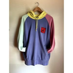 Teddy Fresh Color Block Hoodie Pastel Pullover Size L